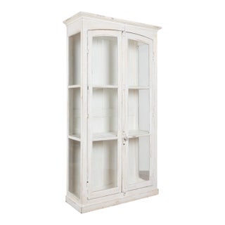 19th-Century French White Painted Oak Bookcase Display Cabinet With Glass Doors For Sale