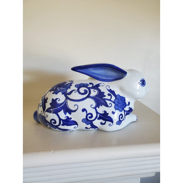 Asian Vintage Blue & White Porcelain Rabbit Figurine For Sale - Image 3 of 6