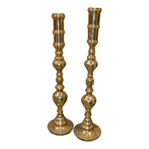 Vintage Pair Tall Brass Floor Candle Stands Holders Candlesticks