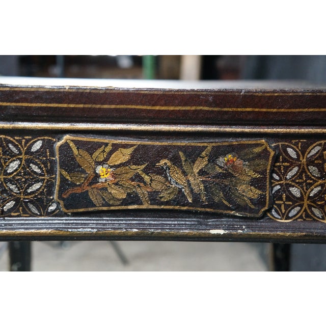 Vintage Chinoiserie Black Lacquered Floral Bird Writing Desk Library Table 35" For Sale - Image 10 of 18