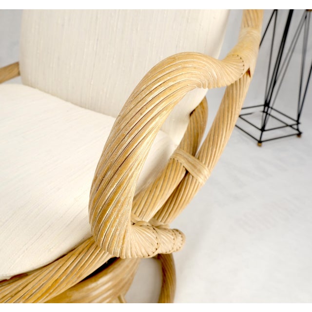 Mid-Century Modern Set of Three Rocking Twisted Rattan Reed Oval Back Arm Lounge Chairs c1970s For Sale - Image 3 of 10