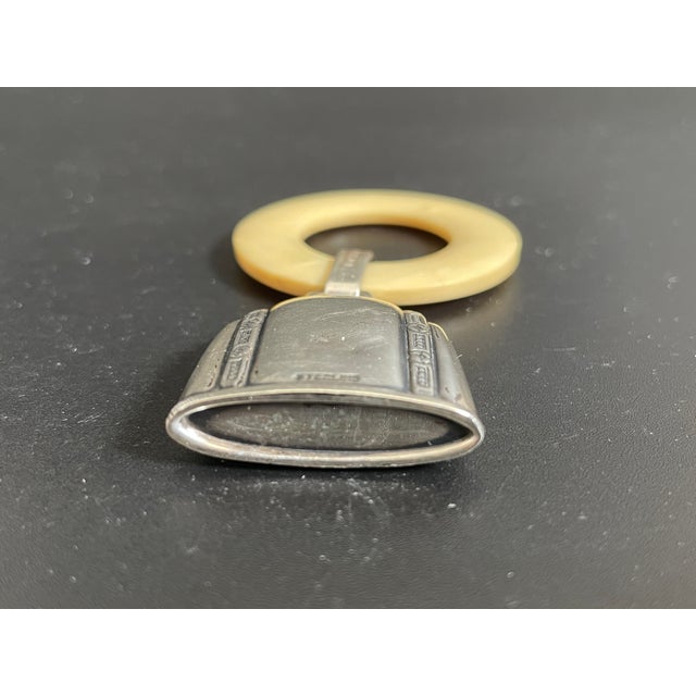 Early 20th Century Antique Sterling Silver Baby Rattle With French Ivory (Celluloid) Teething Ring For Sale - Image 5 of 10