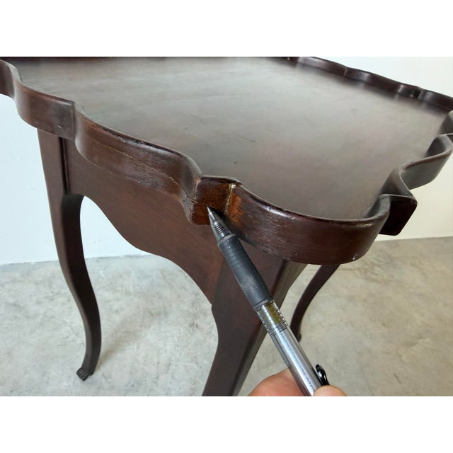 Antique French Style Mahogany One-Drawer Side Table With Serpentine Scalloped Top For Sale - Image 10 of 12