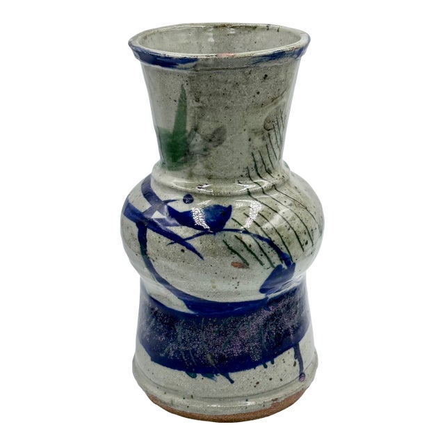 Mid 20th Century Salt Glazed Stoneware Studio Art Pottery Vase Signed For Sale