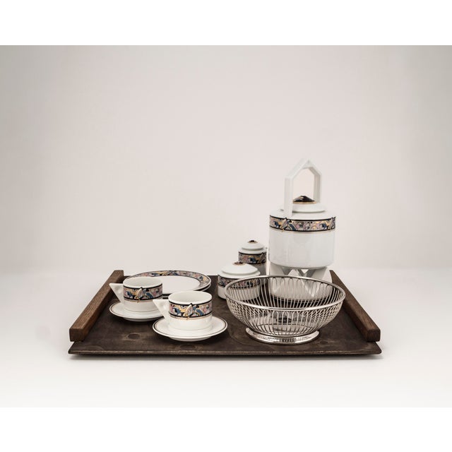 Bauhaus Art Deco Cantana Najade Tête-À-Tête for Two on Wooden Tray from Fürstenberg & Alessi, 1980s For Sale - Image 3 of 17