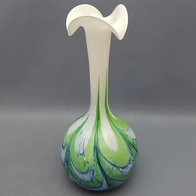 Modern Wavy Green and Blue Murano Glass Vase by Carlo Moretti, 1970s For Sale - Image 4 of 11