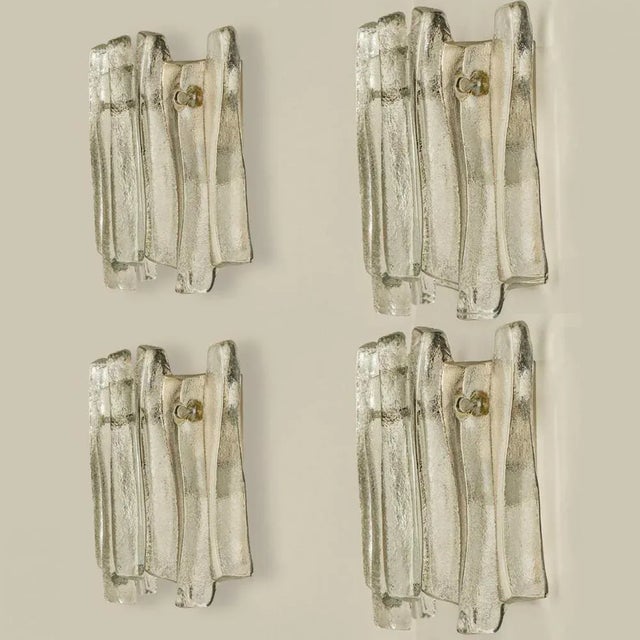 Textured Ice Glass and Chrome Wall Light attributed to J. T. Kalmar for Kalmar, 1970s For Sale - Image 3 of 10