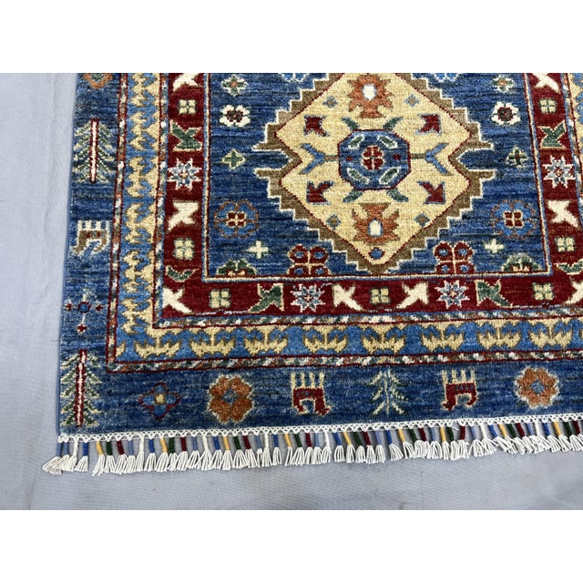 Textile Blue Kazak Style Tribal Runner Rug - 2'9" X 10'3" For Sale - Image 7 of 11