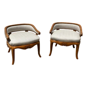 Mid 20th Century Vintage Walnut Slipper Chairs - a Pair