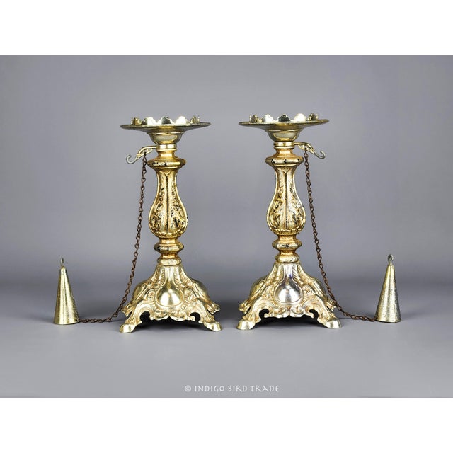 Early 20th Century Baroque Style Pillar Candle Holders With Snuffer - Set of 2 For Sale - Image 4 of 9