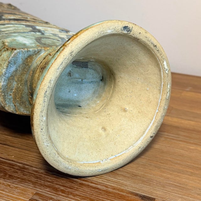 Olive Tall Mid Century Studio Pottery Ewer Vase in the Manner of Picasso For Sale - Image 8 of 8