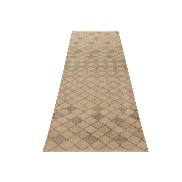 Rug & Kilim Vintage Turkish Runner, Beige With Colorful Diamond Design - Rug & Kilim For Sale - Image 4 of 7