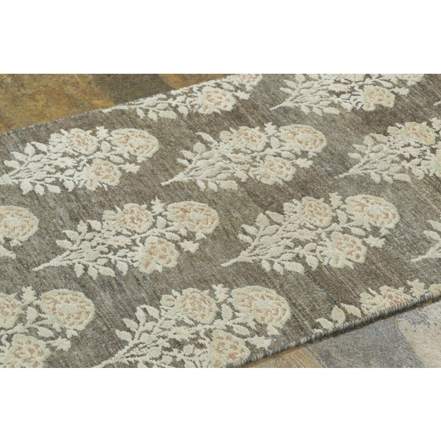 Rug & Kilim Contemporary Block Print Floral Natural Silk Runner by Rug & Kilim, India For Sale - Image 4 of 8