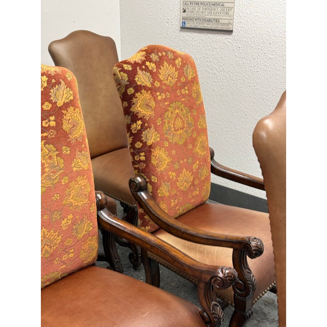 Castlegate Dover Camel Leather + Upholstered Chairs, Set of Six For Sale - Image 10 of 12