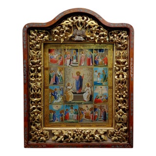 18th Century Russian Icon in Mahogany Shadow Box For Sale