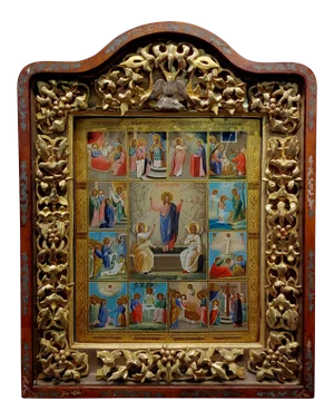 18th Century Russian Icon in Mahogany Shadow Box