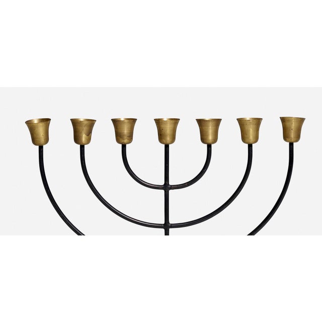 Brass Svend Aage Holm Sørensen Steel and Brass Menorah, Danish Mid-Century Modern, 1960s For Sale - Image 8 of 9