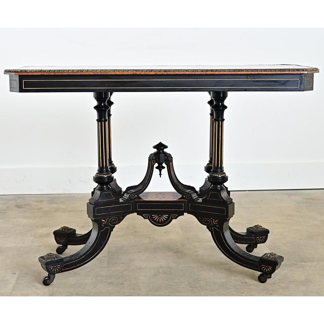 English 19th Century Victorian Ebonized and Inlay Center Table For Sale - Image 10 of 13