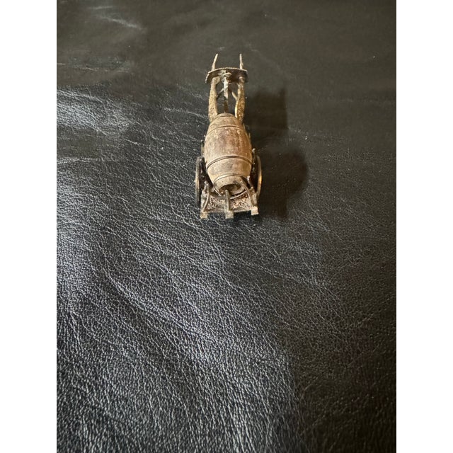 Gold Antique Sterling & Enamel Fillagree Miniature, Tiny Ox Cart & Wood Barrow For Sale - Image 8 of 9