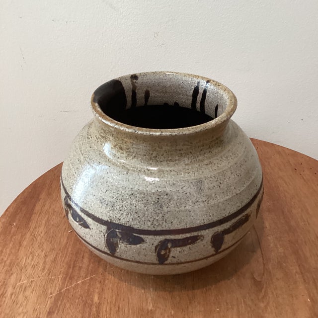 Vintage Stoneware Studio Pottery Vase Tan/Brown Speckled Glaze Moriage Style Signed For Sale - Image 11 of 12