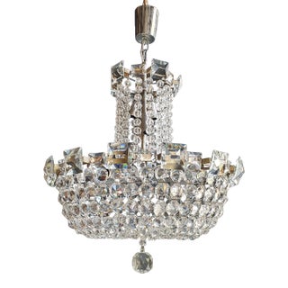 1950s Basket Silver Modern Art Deco Crystal Lustre Chandelier For Sale