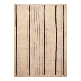 Ivory Cream Geometric Striped Modern Contemporary Room Size Rug For Sale
