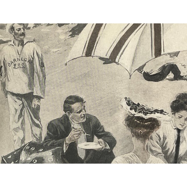 Antique Lithograph Harrison Fisher "Picnic at the Beach" For Sale - Image 4 of 7