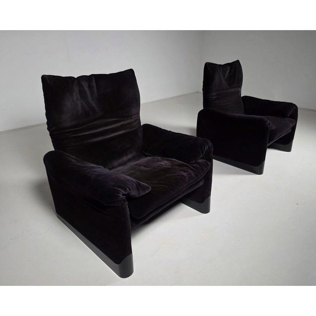 1970s Maralunga Lounge Chairs in Purple Velvet, Cassina, 1970s, Set of 2 For Sale - Image 5 of 9