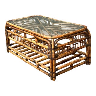 Vintage Bamboo Fretwork and Glass Coffee Table For Sale