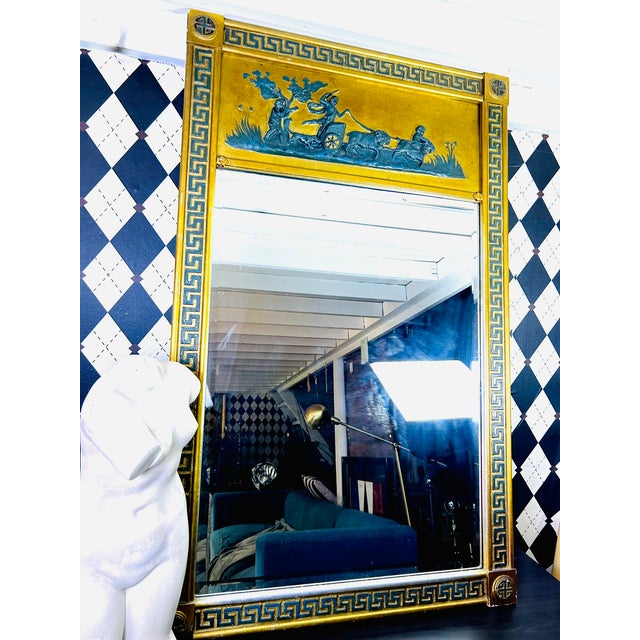 Oversized Neoclassical Greek Key Trumeau Wall Mirror With Classical Relief Frieze For Sale - Image 12 of 18