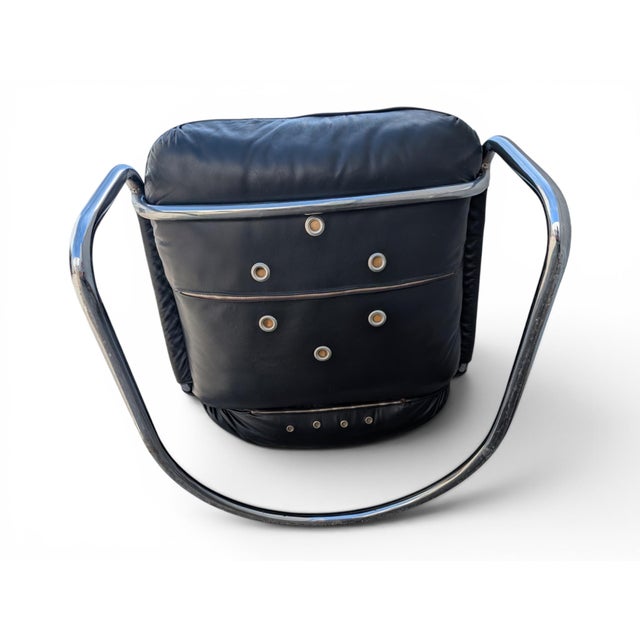 Metal Italian Living Room Chair in Black Leather and Tubular Steel, 1970s For Sale - Image 7 of 8