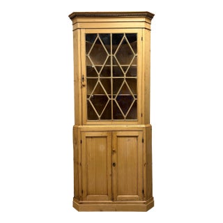 19th Century English Pine Corner Cabinet With Astral Glazed Top For Sale