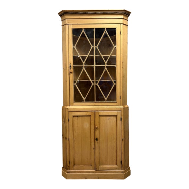 19th Century English Pine Corner Cabinet With Astral Glazed Top For Sale