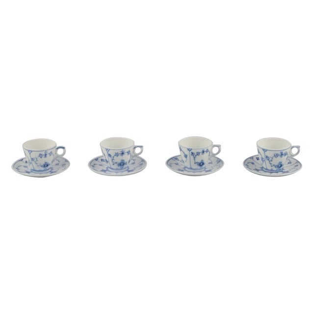 Blue Fluted Plain Coffee Cups with Saucers in Porcelain from Royal Copenhagen, Set of 8 For Sale