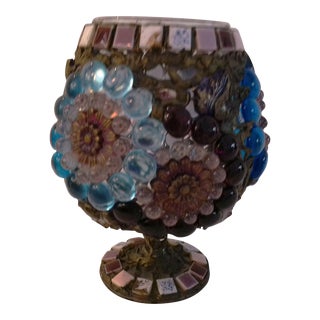 Vintage Royal Lights Jeweled Mosaic Glass Candle Holder For Sale