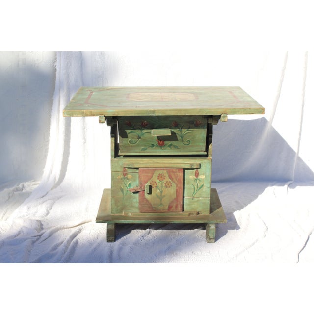 Handpainted Green Antique Bread Making Table With Drawers and Cabinet For Sale - Image 9 of 12