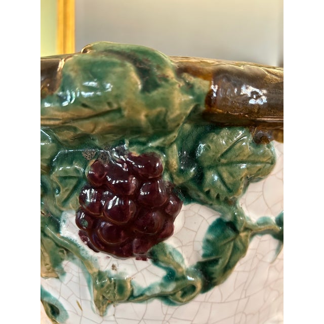 Mid 20th Century Vintage Extra Large French Barbotine Style Majolica Jardinere With Crackle Finish For Sale - Image 5 of 9