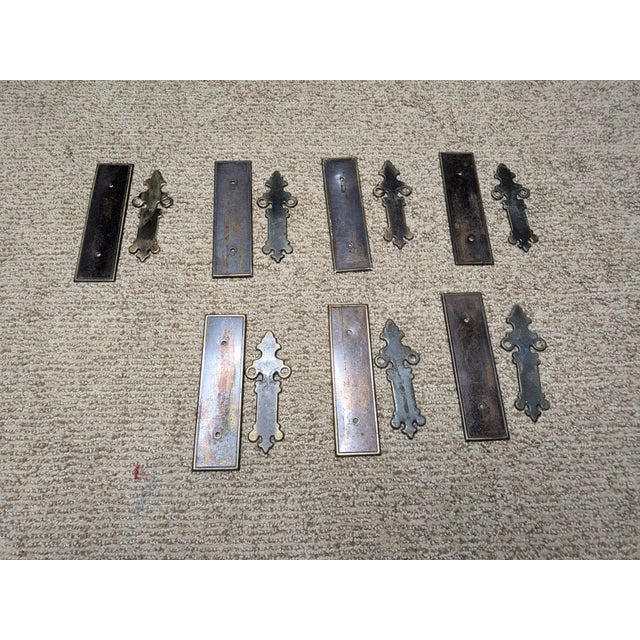Metal Vintage Brass Cabinet Drawer Backplates & Ornate Escutcheon Pull Plates, 12 Pc Set For Sale - Image 7 of 7