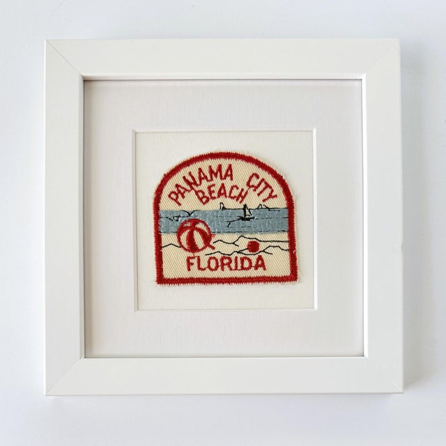 Florida Panama City Beach Vintage Patch White Wood Framed For Sale - Image 4 of 4