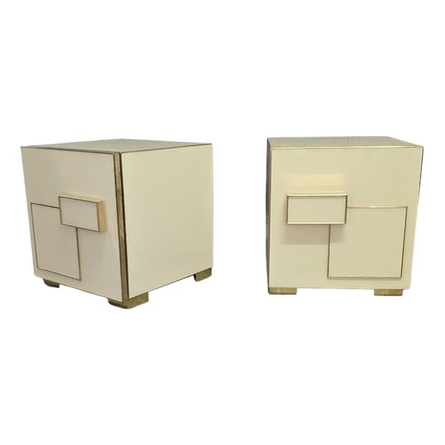Italian Ivory Murano Glass and Brass Nightstand from Justfurnituress SRL For Sale