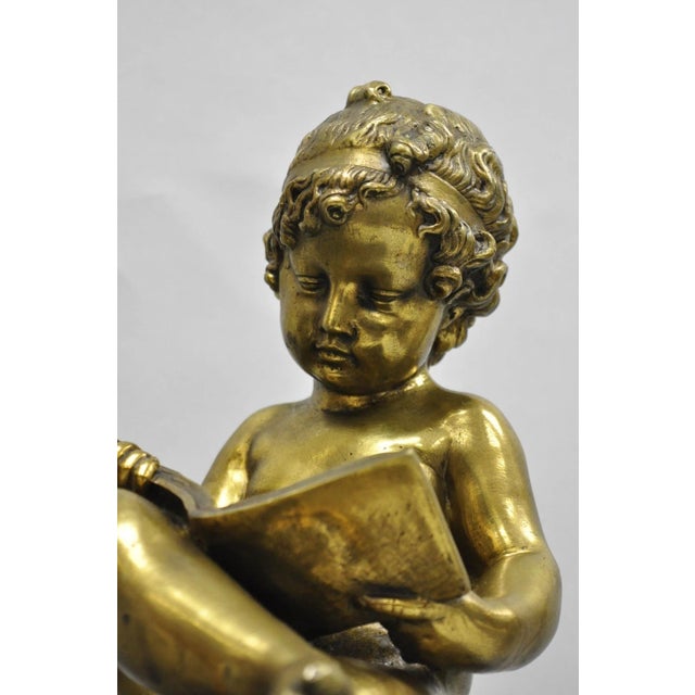 Antique French Louis XV Bronze Putti Children "Arts & Literature" Figures - Pair For Sale - Image 9 of 18
