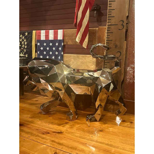 Metal Lion Stainless Steel Polygonal Sculpture For Sale - Image 7 of 8