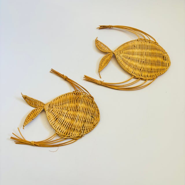 Vintage Wicker Fish Wall Hangings - Set of 2 For Sale - Image 11 of 11