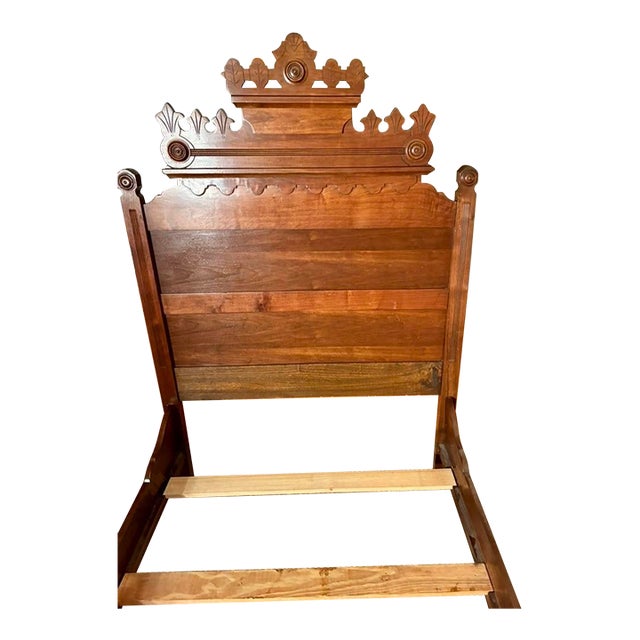 Victorian Eastlake Antique Carved Walnut Twin Bed For Sale