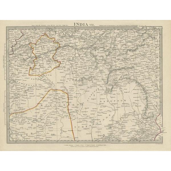 Early 19th Century Antique Map of the Region of Berar and Rewah in India, 1832 For Sale - Image 5 of 6