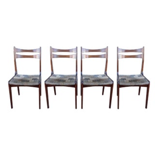 Vintage Dining Chairs with Solid Teak Frame and Brown Patterned Velor Cover, 1970s, Set of 4 For Sale