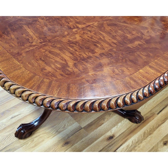 Mid 20th Century Vintage English Style Carved Mahogany Three Pedestal Dining Table For Sale - Image 5 of 10