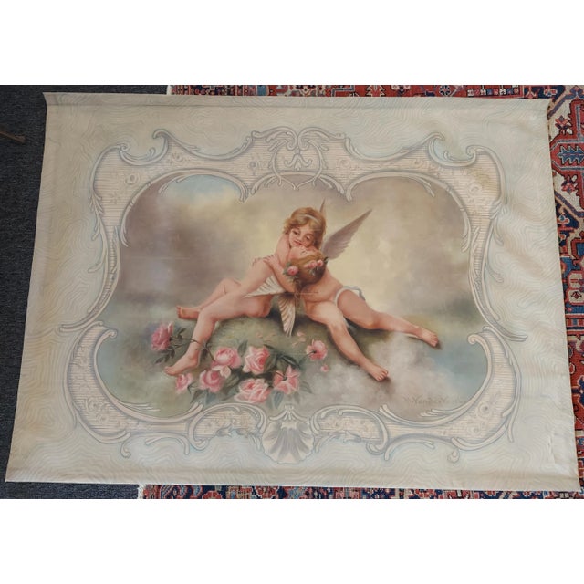 1920s Signed M. Van Der Voort Oil Painting on Canvas of Cherubs For Sale - Image 10 of 10