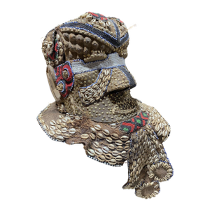 Unique Vintage Large African Tribal Beaded Kuba Royal Head Mask Congo 15" H