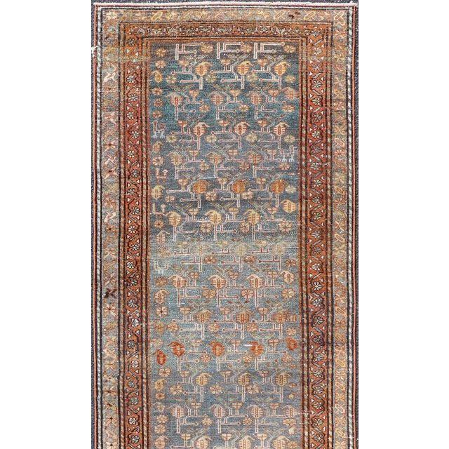 Early 20th Century Antique Persian Malayer Runner With Blue Field and Floral Design 2'10" X 9'3" For Sale - Image 5 of 11